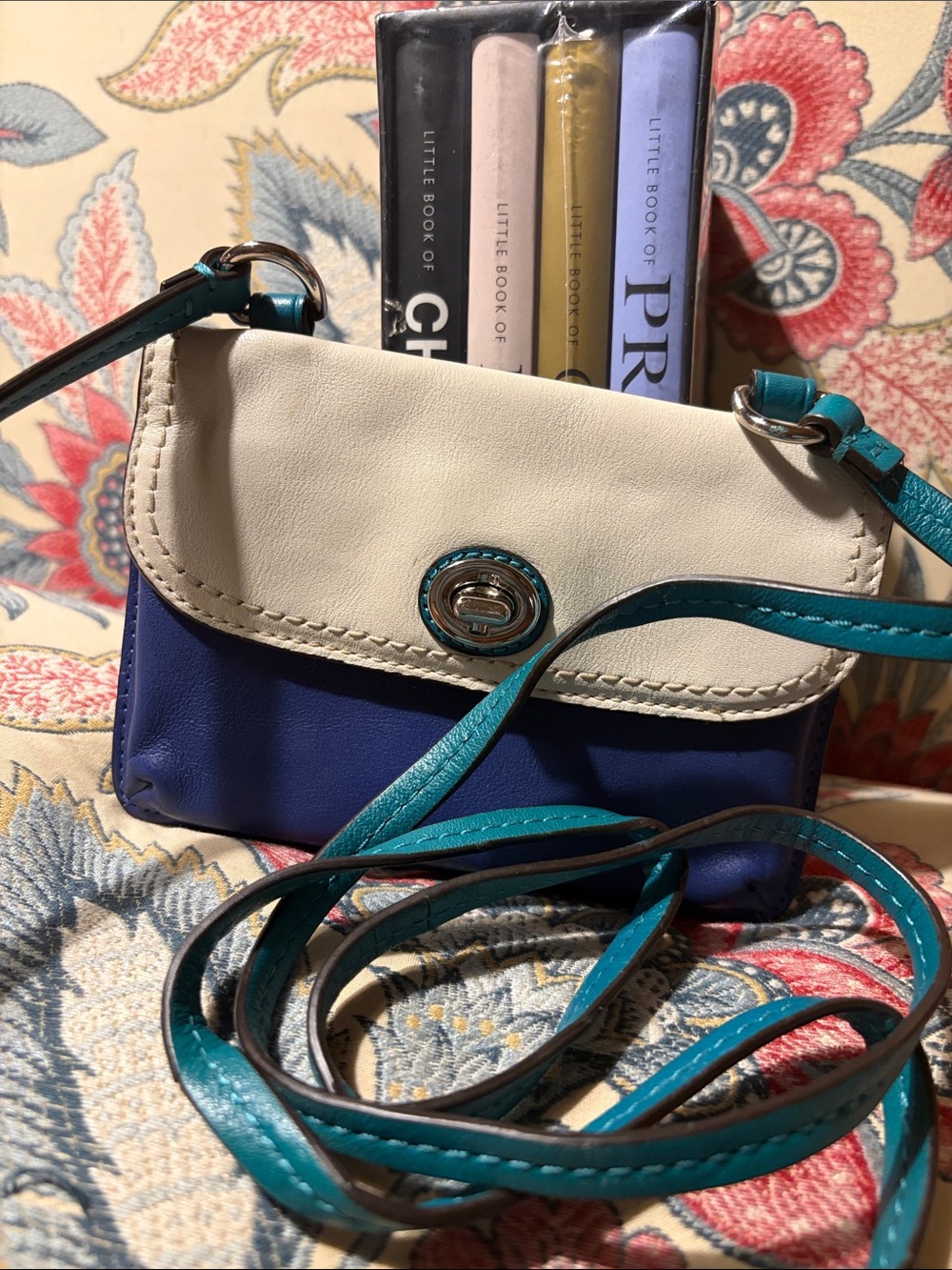Coach Small Two-Tone Crossbody Bag in Cream and Blue